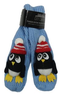 Nové - Modré pletené ponožky s tučňákem