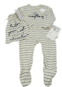 Nové - 2set - Smetanovo-tmavomodrý pruhovaný overal s nápisem + sáček George