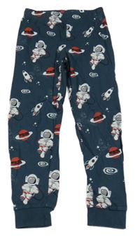 Tmavozelené pyžamové kalhoty s kosmonauty a raketami