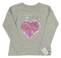 Nové - Šedé melírované triko se srdcem s flitry St. Bernard