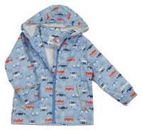 Světlemodrá nepromokavá bunda s dopravními prostředky a kapucí Lupilu