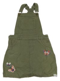 Khaki riflové laclové šaty s výšivkami motýlů Mantaray