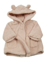 Růžový chlupatý župan s kapucí s oušky Studio