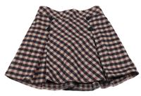 Tmavomodro-růžovo-vínová kostkovaná vlněná sukně Nutmeg