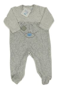 Nové - Šedo-bílý sametový overal s medvědem a pruhy