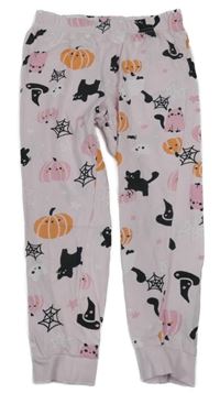 Světlerůžové pyžamové kalhoty s kočkami a dýněmi