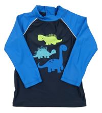 Tmavomodro-modré UV triko s dinosaury Topomini