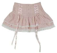 Růžová žebrovaná sukně se šněrováním a madeirou