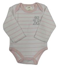 Bílo-růžové pruhované sametové body s medvědem