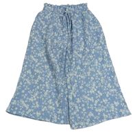 Světlemodro-bílé květované lehké culottes kalhoty Next