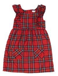 Červeno-tmavomodré kostkované šaty s volánky Primark