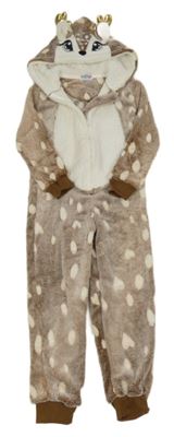 Hnědo-bílá vzorovaná chlupatá kombinéza s kapucí - sob 