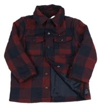 Tmavomodro-vínová kostkovaná zateplená košilová bunda Topolino