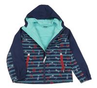 Tmavomodrá pruhovaná softshellová bunda s kotvami a kapucí 