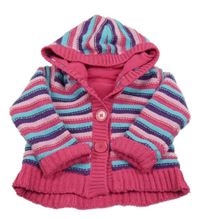 Růžovo-modro-fialový pletený propínací zateplený svetr s kapucí George