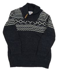 Tmavomodro-bílý vzorovaný svetr Topolino