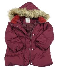 Vínová šusťáková zimní bunda s kapucí 