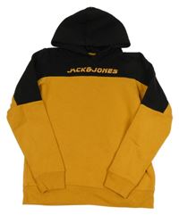 Okrovo-černá mikina s logem a kapucí Jack & Jones