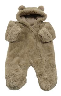 Hnědá kožešinová podšitá kombinéza s kapucí Matalan