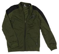 Tmavozelená sportovní funkční propínací mikina s logem Puma