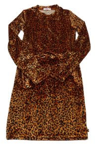 Hnědo-černé leopardí sametové šaty s páskem we