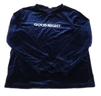 Tmavomodré sametové pyžamové triko s nápisem shein