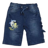 Modré teplákové riflové kraťasy se žralokem 