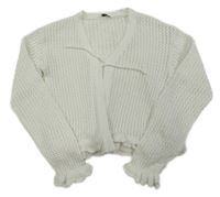 Bílý perforovaný crop cardigan F&F