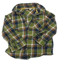 Khaki-tmavomodro-bílá kostkovaná flanelová košile zn. Primark