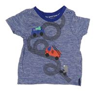 Tmavomodré melírované tričko s auty zn. Mothercare