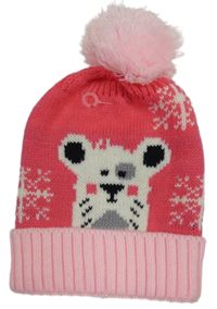 Růžová čepice s myškou a bambulí 