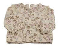 Světlerůžová květovaná mikina s volánky s madeirou 