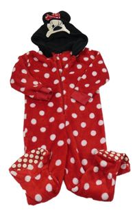 Červeno-černo-bílá puntíkatá plyšová kombinéza s kapucí - Minnie George