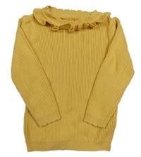 Hořčicový žebrovaný svetr s límečkem George