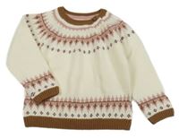 Bílo-hnědo-růžový vzorovaný svetr C&A