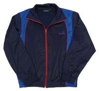 Tmavomdoro-modro-červená propínací thermo mikina s výšivkou 