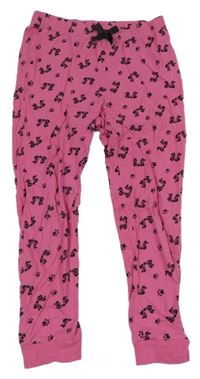 Růžovo-černé pyžamové kalhoty s tlapkami a mašlemi 