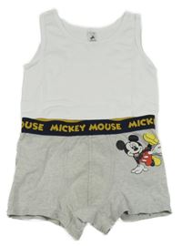 2set - Bílý nátělník + světlešedé boxerky s Mickeym 