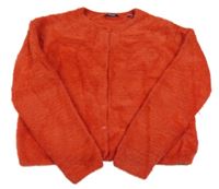 Červený chlupatý žebrovaný propínací crop svetr Okaidi