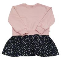 Růžovo-tmavomodré teplákové šaty s květovanou sukní Lily & Dan