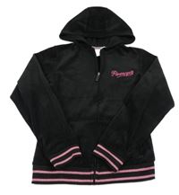 Černo-růžová sametová propínací crop mikina s nápisy a kapucí Pineapple