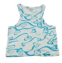 Bílo-světlemodrý crop top se srdíčky Page one young