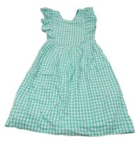 Tyrkysovo-bílé kostkované šaty s volánky Primark