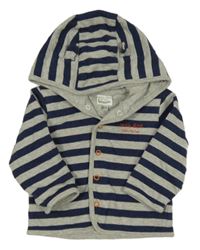 Tmavomodro-šedá pruhovaná propínací podšitá mikina s kapucí Rocha John Rocha