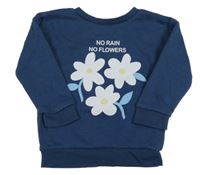 Tmavomodrá mikina s květy a nápisem Primark