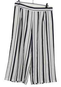 Dámské smetanovo-tmavomodro-bílé pruhované culottes kalhoty 