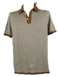 Nové - Pánské hnědo-modré vzorované pletené tričko s límečkem Perry Ellis 