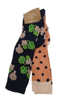 2x Dámské růžové + tmavomodré vysoké ponožky s obrázky Avenue vel. 36-40