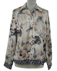 Dámská pudrovo-tmavomodrá vzorovaná halenka 