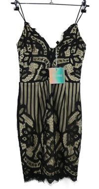 Nové - Dámské černo-béžové krajkové minišaty MissGuided 